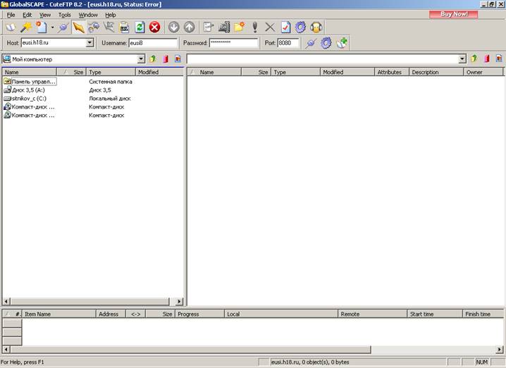 Окно программы CuteFTP