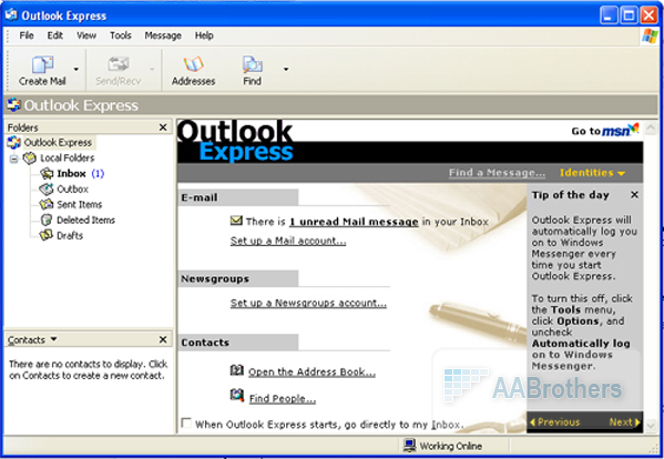Окно программы Outlook Express