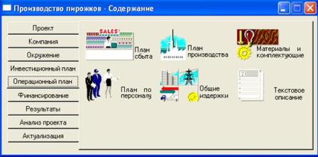 Окно «Операционный план» из основного меню